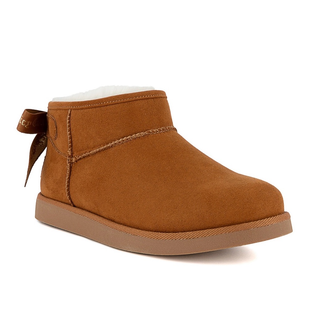 Juicy Couture Chestnut Suede Bow-Accent Fur-Lined Boot